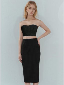 Outzidr - Women Black Polyester Blend Solid Top with Skirt (Set of 2)