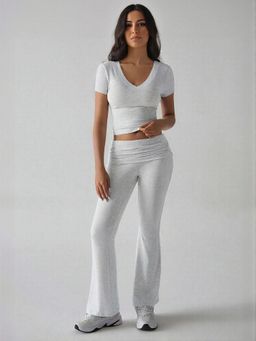 Outzidr - Grey Crop Fitted Street Style Top Fit And Flare Pants Co-Ord