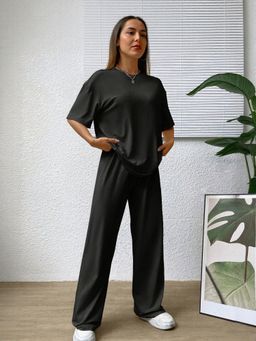Outzidr - Black Cotton Street Wear T-Shirt Sweatpants Co-Ord Set