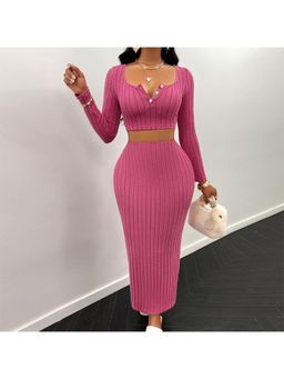 Outzidr - Women Red Polyester Blend Solid Top with Skirt (Set of 2)