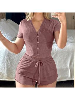 Outzidr - Purple Scallop Hem Vacay Top And Shorts Co-Ord Set