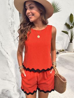 Outzidr - Orange Vacay Top And Shorts Co-Ord Set