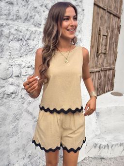 Outzidr - Cream Vacay Top And Shorts Co-Ord Set