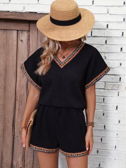 Outzidr - Black Co-Ord Set With Lace Details