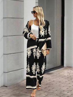 Outzidr - Black Placement Print Street Style Shirt Trouser Co-Ord Set