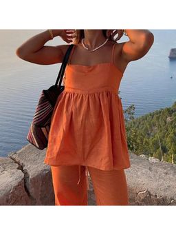 Outzidr - Orange Slip Vacay Top With Straight Pant Co-Ord Set