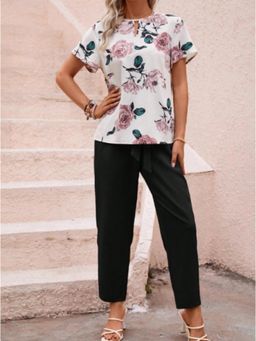 Outzidr - Black Printed Street Style Top With Solid Trouser Co-Ord Set
