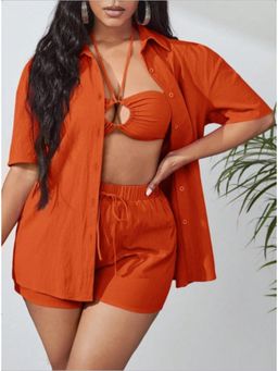 Outzidr - Orange Bralet Vacay Shirt And Shorts Co-Ord Set