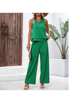 Outzidr - Women Green Polyester Solid Top with Pant (Set of 2)