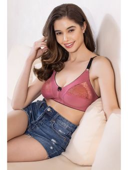 Clovia - Cotton & Lace Non-Padded Non-Wired Full Cup Bra - Pink