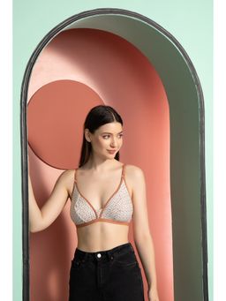 Clovia - Non-Padded Non-Wired Full Cup Floral Print Plunge Bra in Grey - Cotton