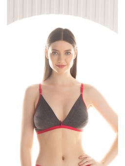 Clovia - Cotton Solid Non-Padded Demi Cup Wire Free Plunge Bra - Dark Grey