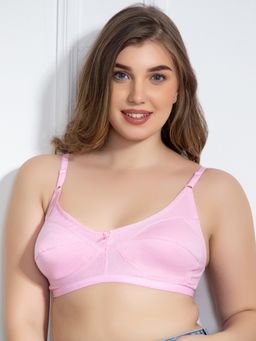 Clovia - Cotton Rich Solid Non-Padded Full Cup Wire Free M-frame Bra - Light Pink