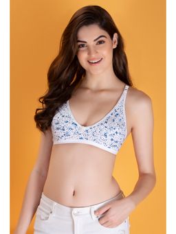 Clovia - Non-Padded Non-Wired Full Cup Floral Print T-Shirt Bra- Cotton Rich - White