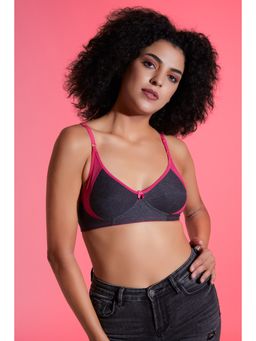 Clovia - Cotton Spandex Solid Non-Padded Full Cup Wire Free Everyday Bra - Dark Grey