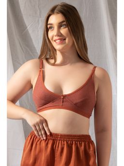 Clovia - Non-Padded Non-Wired Full Cup Bra in Peach Colour- Cotton