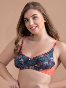 Clovia - Non-Padded Non-Wired Full Cup Printed Bra in Dark Blue - Cotton