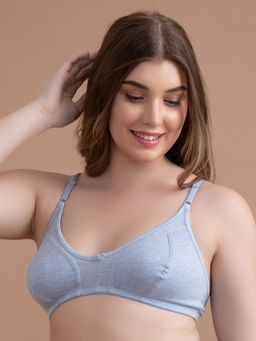 Clovia - Non-Padded Non-Wired Full Cup Bra in Light Blue Melange- Cotton