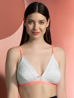 Clovia - Non-Padded Non-Wired Demi Cup Plunge Bra in Melange Grey - Cotton Rich
