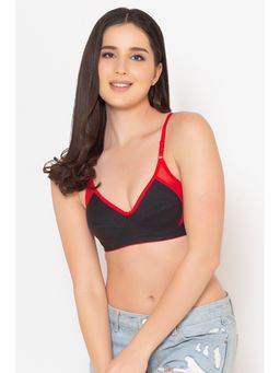 Clovia - Cotton Spandex Solid Non-Padded Full Cup Wire Free Everyday Bra - Black