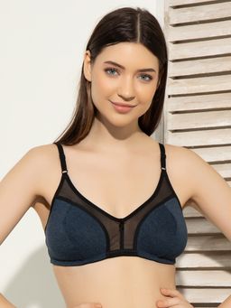Clovia - Cotton Spandex Solid Non-Padded Full Cup Wire Free Everyday Bra - Dark Blue