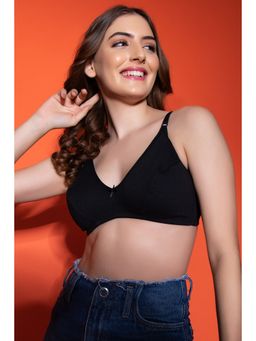 Clovia - Cotton Spandex Solid Non-Padded Demi Cup Wire Free Everyday Bra - Black