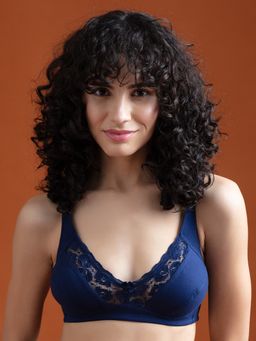 Clovia - Cotton Spandex Solid Non-Padded Full Cup Wire Free Everyday Bra - Dark Blue