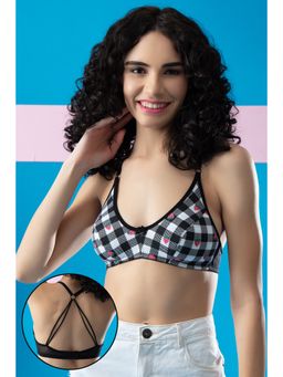 Clovia - Cotton Printed Non-Padded Full Cup Wire Free Everyday Bra - Black