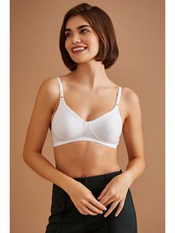 Clovia - Cotton Rich Solid Non-Padded Full Cup Wire Free T-shirt Bra - White