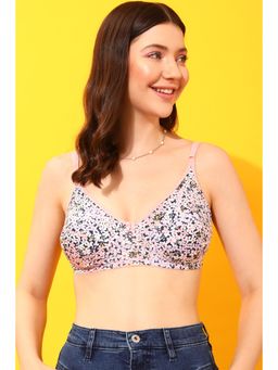 Clovia - Cotton Spandex Printed Non-Padded Full Cup Wire Free Everyday Bra - Dark Blue