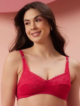 Clovia - Non-padded Non-wired Full Cup Bra In Hot Pink - Lace Pink