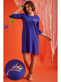 Clovia - Emoji Print Sleep Tee In Blue - 100 Percent Cotton