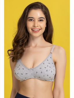Clovia - Cotton Rich Printed Non-Padded Full Cup Wire Free Everyday Bra - Light Grey