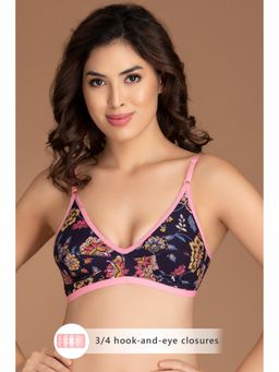 Clovia - Cotton Spandex Printed Non-Padded Full Cup Wire Free Everyday Bra - Dark Blue