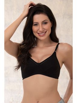 Clovia - Cotton Rich Solid Non-Padded Full Cup Wire Free T-shirt Bra - Black