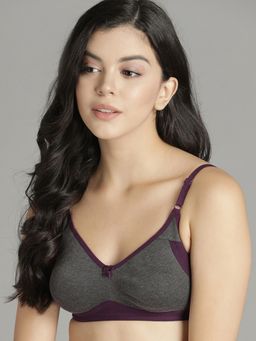 Clovia - Cotton Rich Solid Non-Padded Full Cup Wire Free T-shirt Bra - Dark Grey