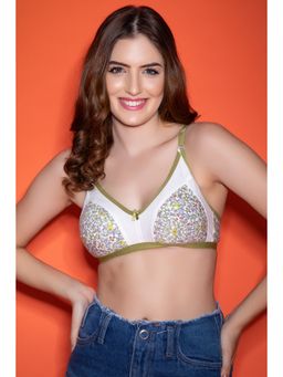 Clovia - Non-Padded Non-Wired Printed Full Cup Bra In White Cotton