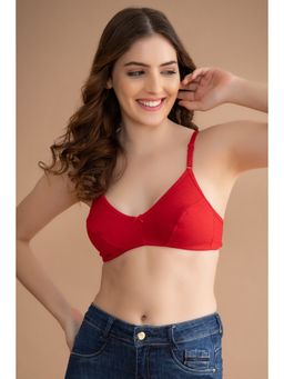 Clovia - Cotton Rich Non-Padded Non-Wired Plunge Bra Red