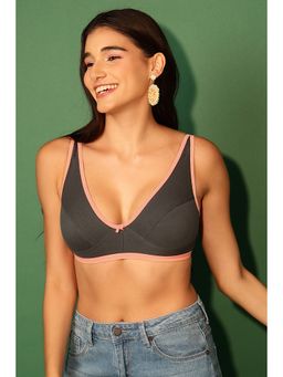 Clovia - Cotton Spandex Solid Non-Padded Demi Cup Wire Free Everyday Bra - Black