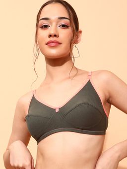 Clovia - Cotton Spandex Solid Non-Padded Full Cup Wire Free Everyday Bra - Dark Grey