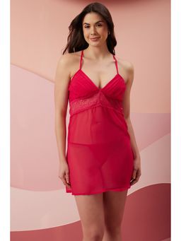 Clovia - Chic Basic Babydoll In Magenta with G-String Georgette (Set of 2)