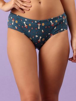 Clovia - 100% Cotton Medium Waist Inner Elastic Hipster Panty- Blue