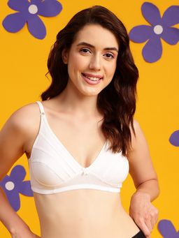 Clovia - Cotton Solid Non Padded Full Cup Wire Free Everyday Bra White