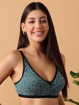 Clovia - Cotton Printed Non-padded Demi Cup Wire Free Everyday Bra - Teal