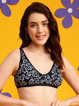 Clovia - Cotton Printed Non-padded Demi Cup Wire Free Everyday Bra - Blue