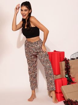 Clovia - Beige Leopard Print Pyjama