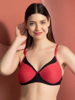 Clovia - Cotton Rich Solid Non-Padded Full Cup Wire Free T-shirt Bra - Dark Red