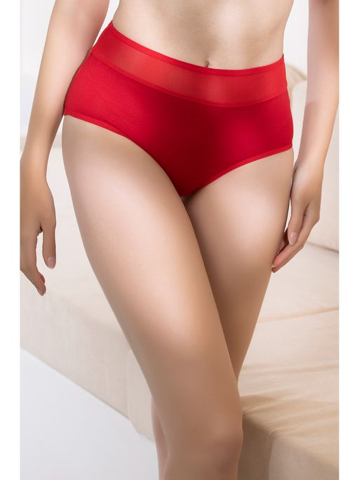 Clovia High Waist Floral Print Hipster Panty- Cotton - Red