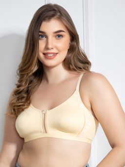 Clovia - Cotton Rich Solid Non-Padded Full Cup Wire Free T-shirt Bra - Nude
