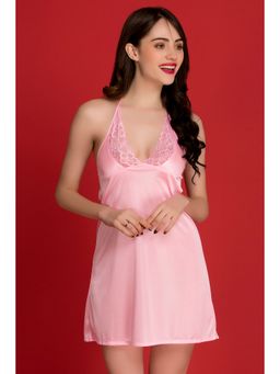 Clovia - Satin Halter Neck Babydoll - Pink